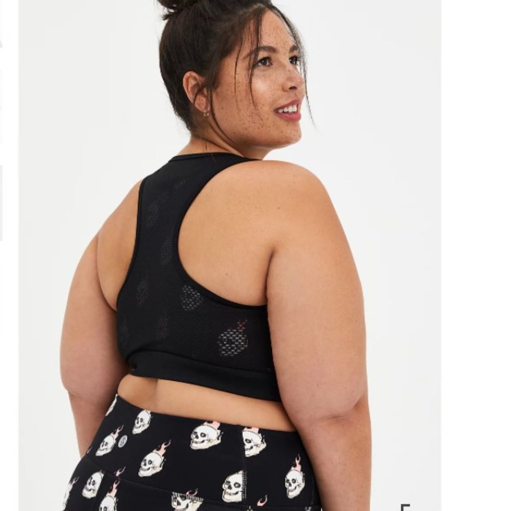 NWT Black Sports Bra with Flaming Skulls - Picture 2 of 5